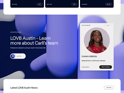 LOVB — Learn More About Team animated athlete background card chorus design desktop league learn more link player product design profile section sport ui ux volleyball web website