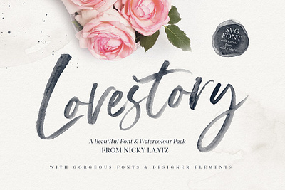 The Lovestory Font Collection branding elegant fashion invitation lovestory font collection magazine painting poster pretty print quote romantic style svg svg font watercolor watercolor font watercolour watercolour font wedding