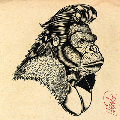 GREASER APE ape branding david vicente digital art dvicente art illustration inking king kong print