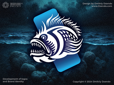 Deep Sea Monster Logo aggressive fish branding deep sea fish fish logo logo logo designer logo fierce marine logo monster fish mysterious powerful symbol underwater logo