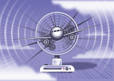 Flight turbulence (Which? Travel Magazine) airplane cloud concept conceptual fan illustration sky turbulence wind