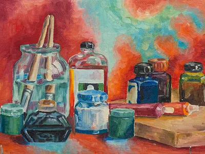 Ink and BruBrushes oil paint