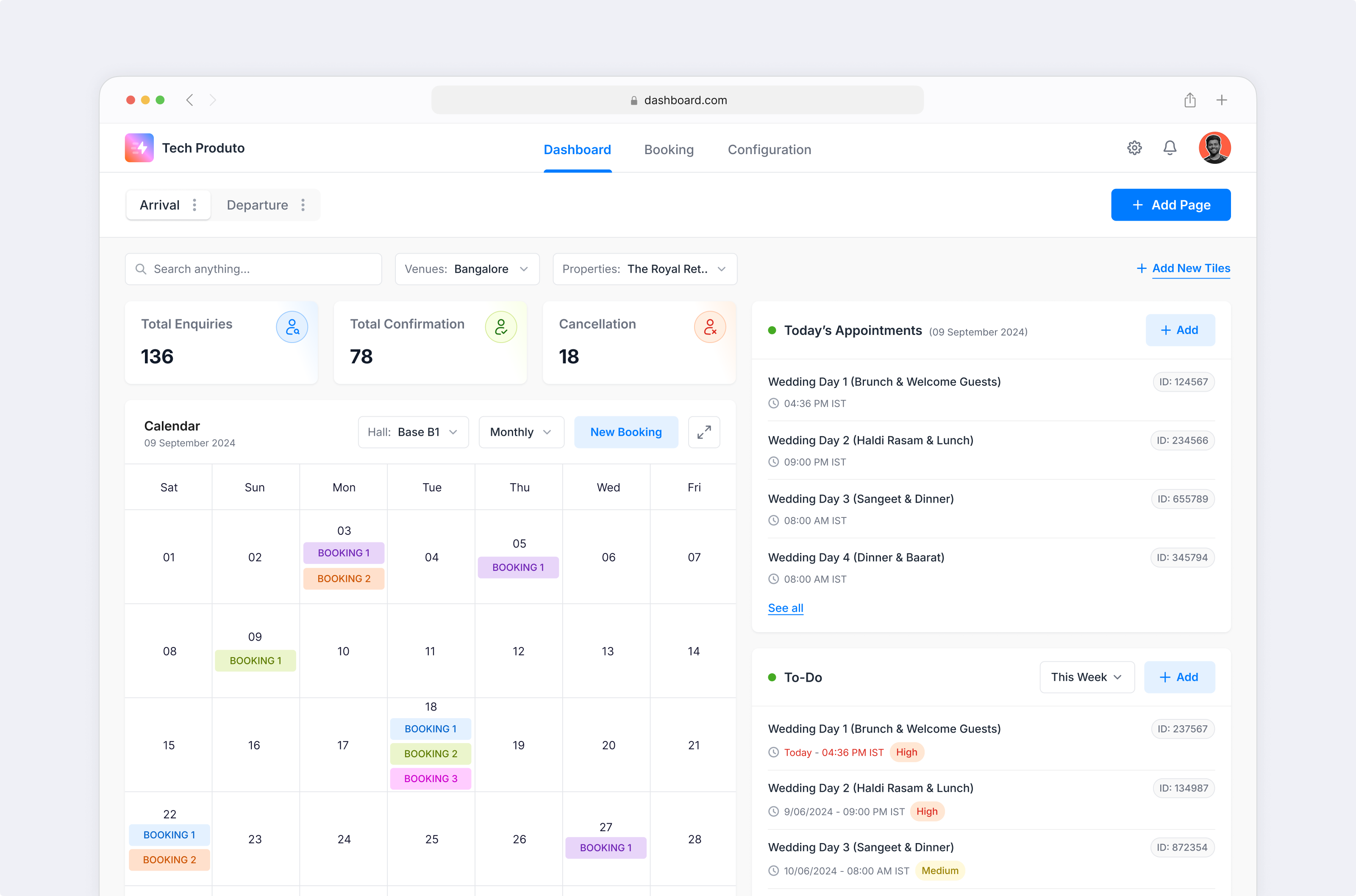 Banquet Booking Dashboard admin panel banquet booking banquet management dashboard design hotel booking internal web app management ui product design restaurant booking saas ui user interface