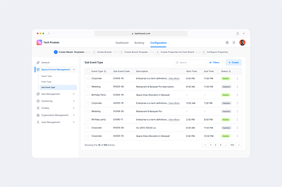 Event Management Tool | Configuration admin panel banquet booking configuration dashboard design event management hotel booking internal web app product design saas ui