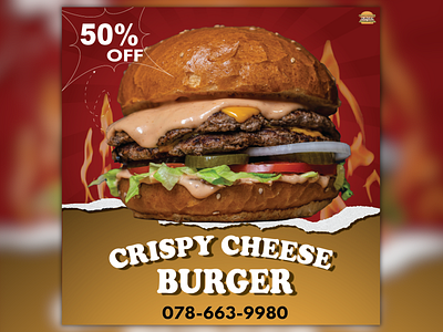 CRISPY CHEESE BURGER POSTER burger design graphic graphic design illustration poster vector