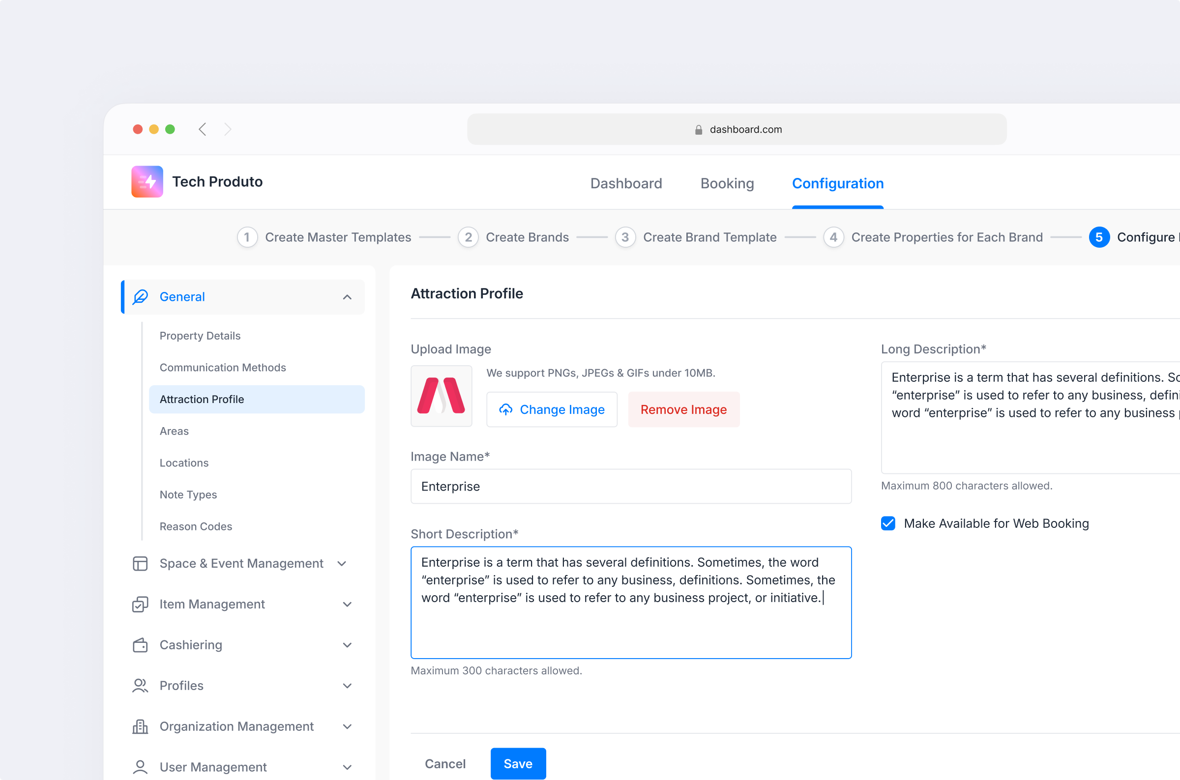 Enterprise Details | Banquet Management admin panel banquet booking configuration dashboard design general details hotel management internal web app management ui product design profile details saas ui