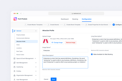 Enterprise Details | Banquet Management admin panel banquet booking configuration dashboard design general details hotel management internal web app management ui product design profile details saas ui