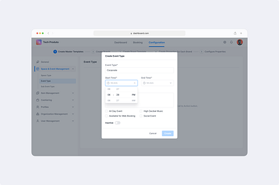 Event Type Popup UI | Banquet Booking admin panel booking popup create event type dashboard design event booking popup event management internal web app popup popup ui product design saas ui