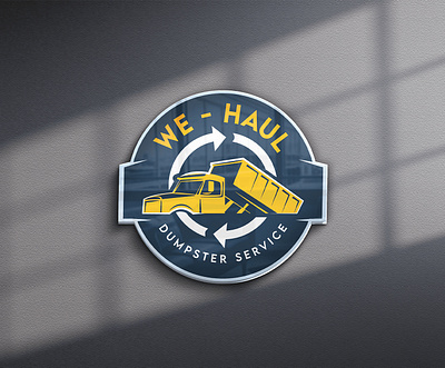 WE-HAUL Logo blue branding car cars cleaning up color corporate identity design dumpster font graphic design gray illustration logo logo design logo style mockup orange services deconstruction white