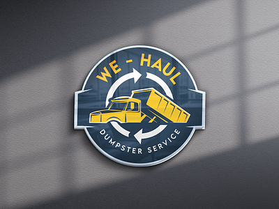 WE-HAUL Logo blue branding car cars cleaning up color corporate identity design dumpster font graphic design gray illustration logo logo design logo style mockup orange services deconstruction white