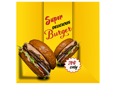 Super Delicious Burger Poster burger design graphic graphic design illustration poster vector