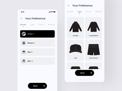 Design Preference Screens app design clean design design ui uiux ux