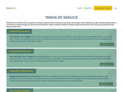 How I Designed Terms of Service of Harmonia Music Platform dailyui design graphic design portfolio terms of conditions terms of service toc ui ui 089 uix101 ux