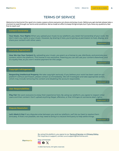 How I Designed Terms of Service of Harmonia Music Platform dailyui design graphic design portfolio terms of conditions terms of service toc ui ui 089 uix101 ux