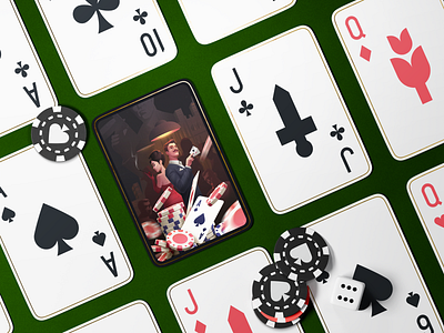 Poker Playing Card Cover Illustration for Mobile Poker App 3d bet betting black jack blackjack card card cover casino deck gambling illustration live casino online casino playing card poker poker app poker game roulette slot game slots