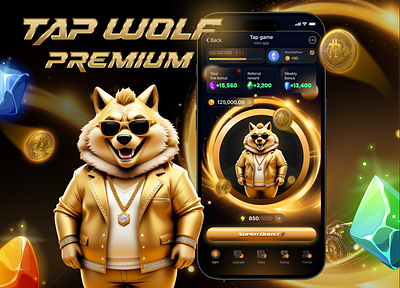 Tap Wolf – Premium Tap-to-Earn telegram bot game 3d animation app design branding casino figma gambling game design graphic design hamster kombat igaming illustration logo product design tap to earn telegram mini app ui ui ux ux vector