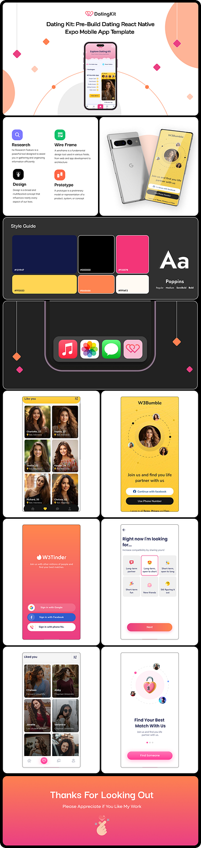 Dating Kit - React Native Expo Dating Mobile App Template 3d animation branding creative design graphic design illustration landing page logo mobile app mobile template motion graphics product design react native template template ui uiux user experience user interface website