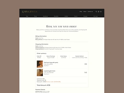 Daily UI Challenge #017 app billunginformation branding dailyui dailyui017 day17 design e commerce jewellery logo order ordersummary payment purchase purchasereceipt shippinginformation ui uiux ux webdesign