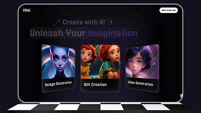 MintAI website - Dark theme ai animation artificial intelligence creative design dark theme inspiration trending ui uiuxdesign ux webdesign website