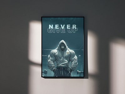 Never give up animal gorilla graphic design gym home gym motivation poster sport workout