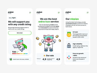 Interface, Web design for Loan platform, Fintech | PigBot finance fintech illustration interface interface design loan platform mascot mobile mobile version product product design startup ui ux uxui web web design