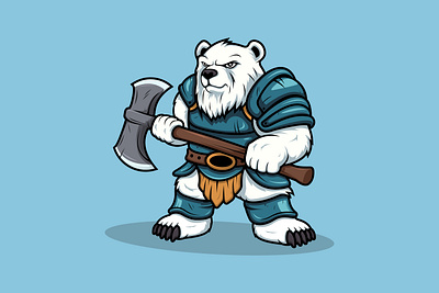 Polar Bear Warrior Cartoon Mascot Vector Style art axe bear branding character cold design flat graphic design illustration logo mascot polar bear snow ui ux vector viking war winter