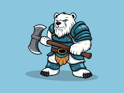 Polar Bear Warrior Cartoon Mascot Vector Style art axe bear branding character cold design flat graphic design illustration logo mascot polar bear snow ui ux vector viking war winter