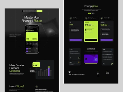 Financial App Landing animation dark financial app financial website landing pages ui wrbsite