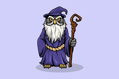 Wizard Owl Mascot Character Vector Style art bird brand branding cartoon character design graphic design illustra illustration illustrator logo mascot owl ui ux vector wand wizard