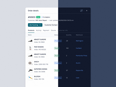 Redro - Order Details activity components customer design details info modal order product design saas product design syngri table ui ux widgets