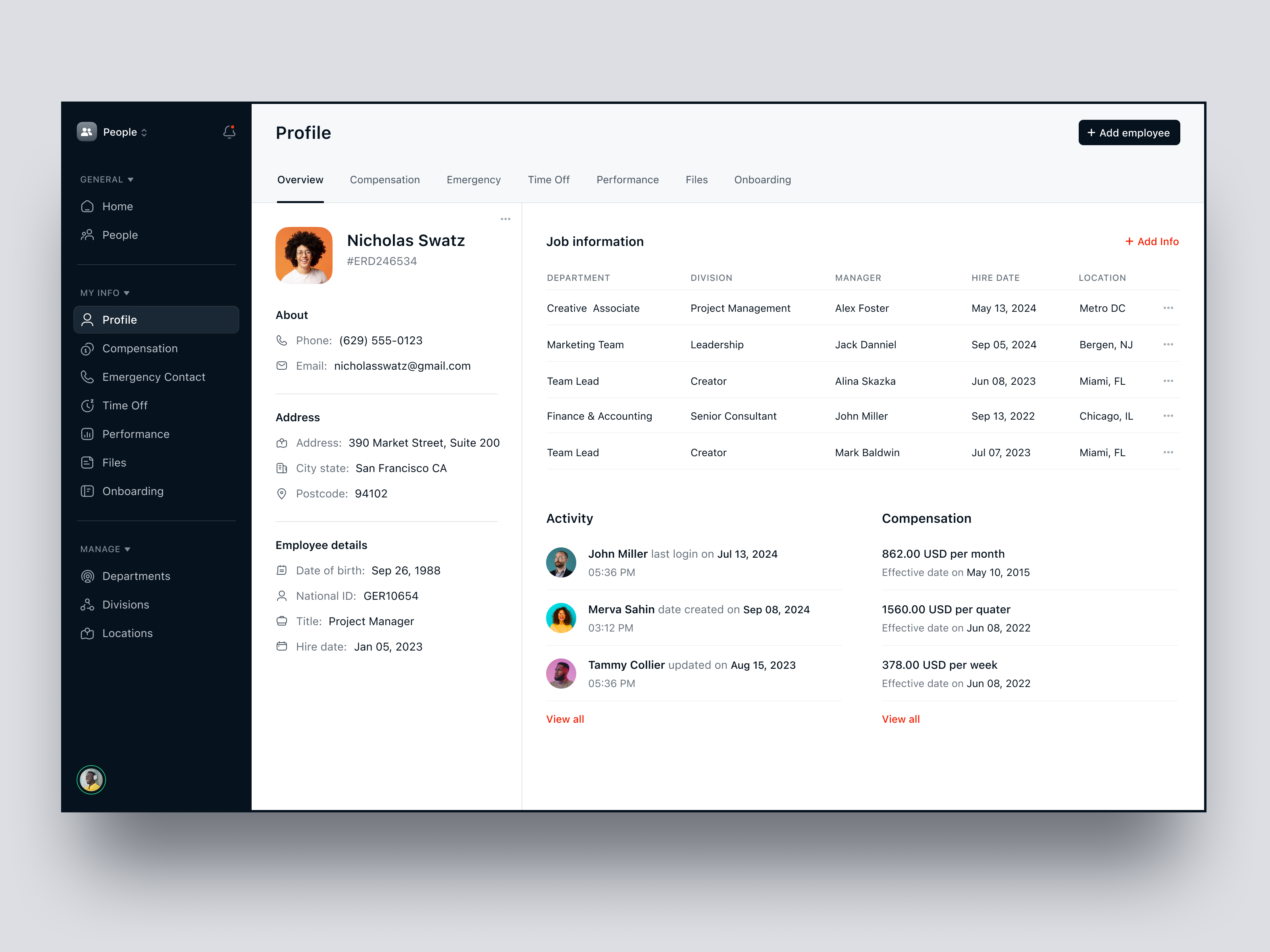 Example of Profile Page