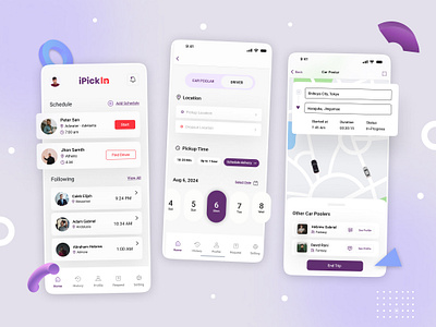 IPickIn Mobile App - UI/UX Design app design design graphic design illustration ios ios app logo map screen mobile app mobile ui mobile ui design taxi app traveling u ui ui ux design ux web design