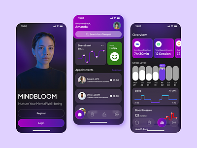 Mindbloom - Mental Health Application dark mental health mobile ui ux