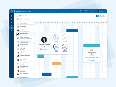 HRM - Absence Tracker Calendar absence tracker app design hrm leave tracker leave tracker calendar ui ux