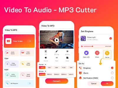 Video to Audio - MP3 Cutter app audio branding designs download logo mp3 mp3 video ringtone ui ux vector video video to audio