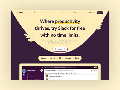 Slack - Hero Section Redesign (Dark Mode) brand clean dark design hero section illustration latest designs latest trend light logo messaging mobile slack trending ui user experience user interface ux web website