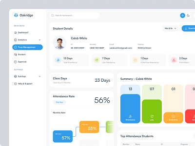 Attendance Tracker - Student Dashboard attendance attendance overview attendance tracker cards dashboard edtech education education dashboard education management management minimal design monitoring product design student dashboard table time tracking ui design web design webapp