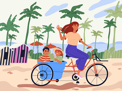 Happy family on a cycling ride art cartoon character design digital art drawing flat illustration flat style graphic design happy characters illustration