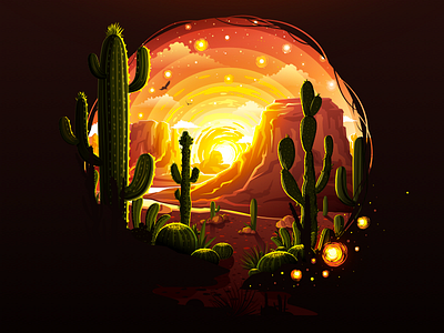 Canyon & Cacti 🌵 art cacti cactus canyon circle crevice gorge hill hills illustration landscape madewithsketch nature negative orange proart prokopenko ravine scenery warm