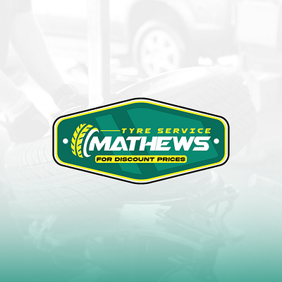 Mathews Tyre Serice - logo black car logo custom logo green tires logo tyre service yellow