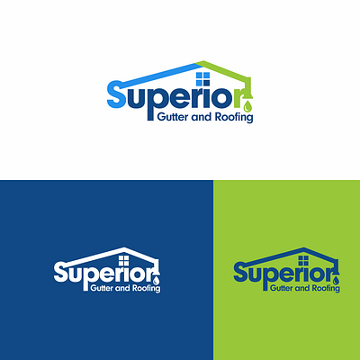 Superior Gutter and Roofing - logo blue branding custom logo green gutter logo roofing roofing logo