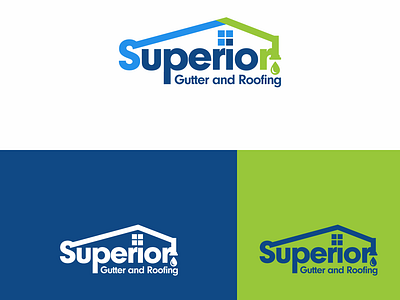 Superior Gutter and Roofing - logo blue branding custom logo green gutter logo roofing roofing logo