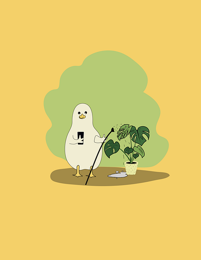 Plants can wait! character design cute illustrations daily art duck graphic design illustration mascot simple art