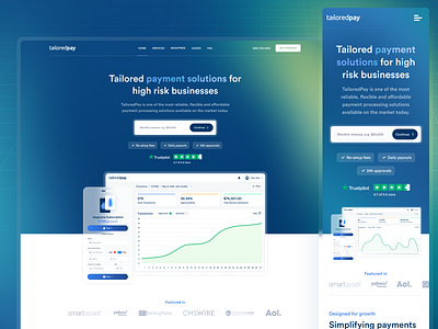 Tailored Pay - High-risk card processing services clean finance fintech gradient home page illustration minimal modern ui payment payment solution processing redesign saas saas product software tech tool ux web application promo web design