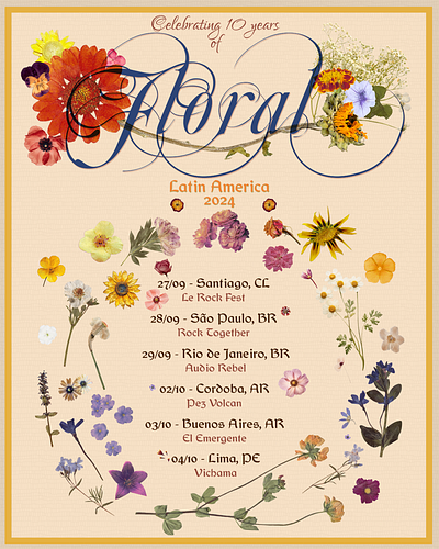 FLORAL LATAM 2024 TOUR TREATMENT branding collage design digital collage graphic design print show flyer