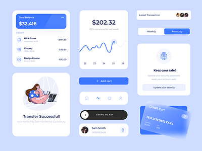 Finance App Components animation app branding figma financeapp interaction motion graphics productdesign ui ux wallet