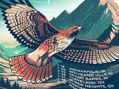 Warren Haynes - Midwest Tour Poster band design digital drawing flying gig poster hawk illustration midwest moon mountain music musician nature poster show poster tour warren haynes