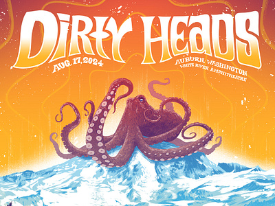 Dirty Heads - Auburn, WA Poster concert design digital drawing gig poster hand lettering illustration mount rainier mountain mt rainier music national park nature octopus poster show poster washington wildflowers