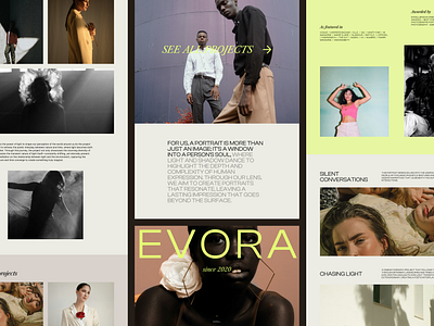 EVORA Artist's Portfolio animation artistic beige big photos fashion folio graphic design magazine minmal modern photography portfolio scroll animation sleek ui