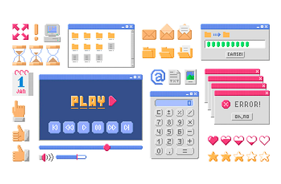 Old pixel style computer interface elements design graphic design interface oldstyle web